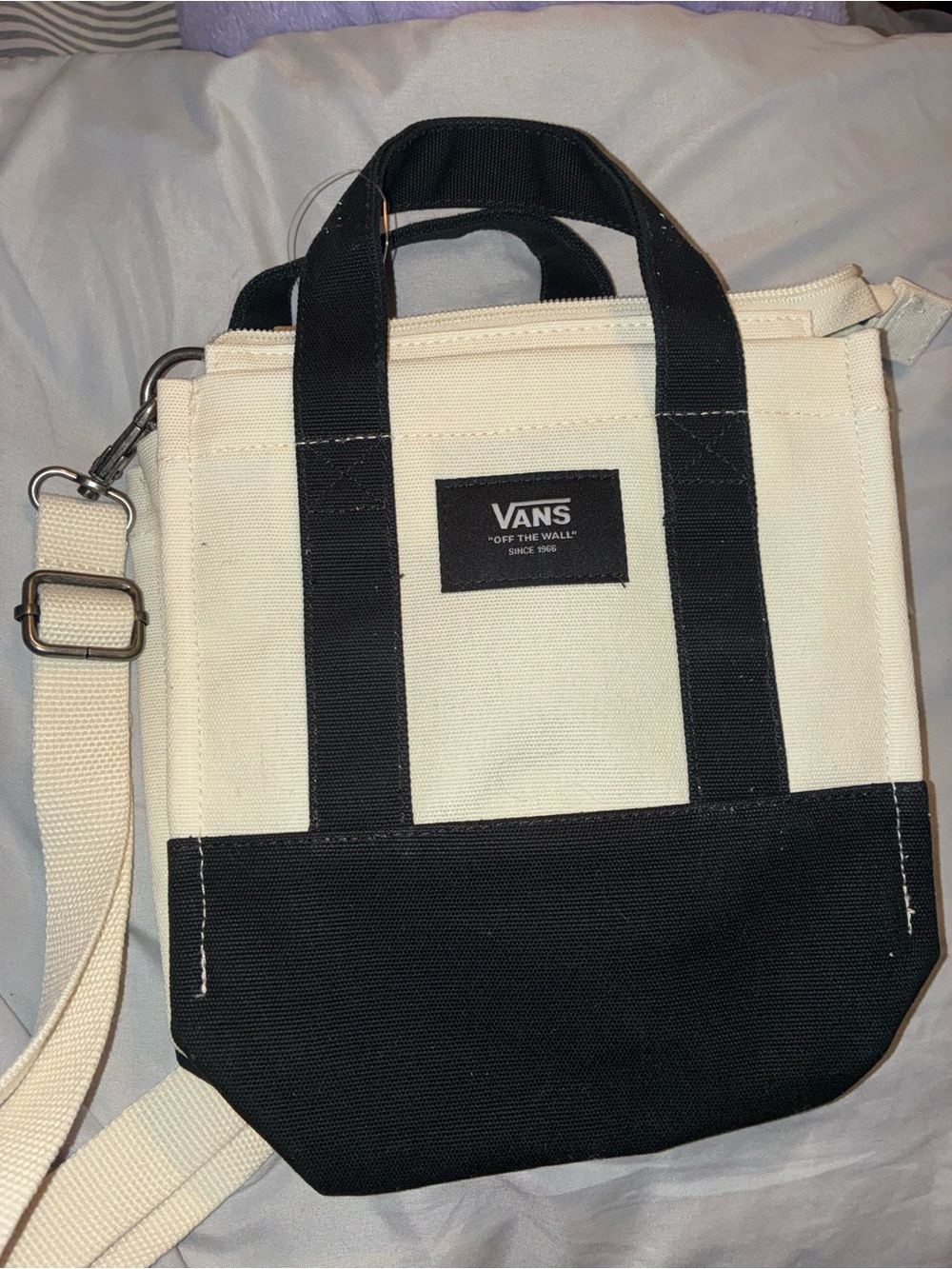 Vans Two-Tone Canvas Mini Tote Messenger - Cream & Black